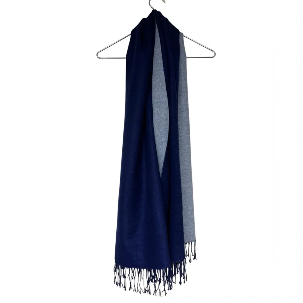 Lambswool Made in Florence Italy navy and gray reversible oversized wrap scarf